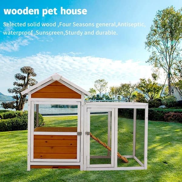Tunearary Outdoor Fir Chicken Coop Duck House Rabbit Hutch with Nesting Boxes and PVC Roofing