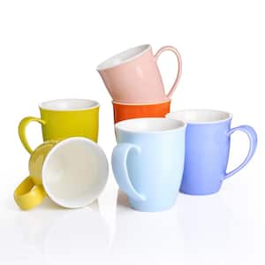 10 oz. Porcelain Mug Set Multi-Coloured Coffee Tea Water Cup with Glowing Glaze (Set of 6)