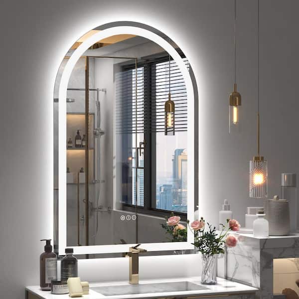 20 in. W x 30 in. H Arch Frameless Super Bright 192 LEDs/M Lighted Anti-Fog Tempered Glass Wall Bathroom Vanity Mirror