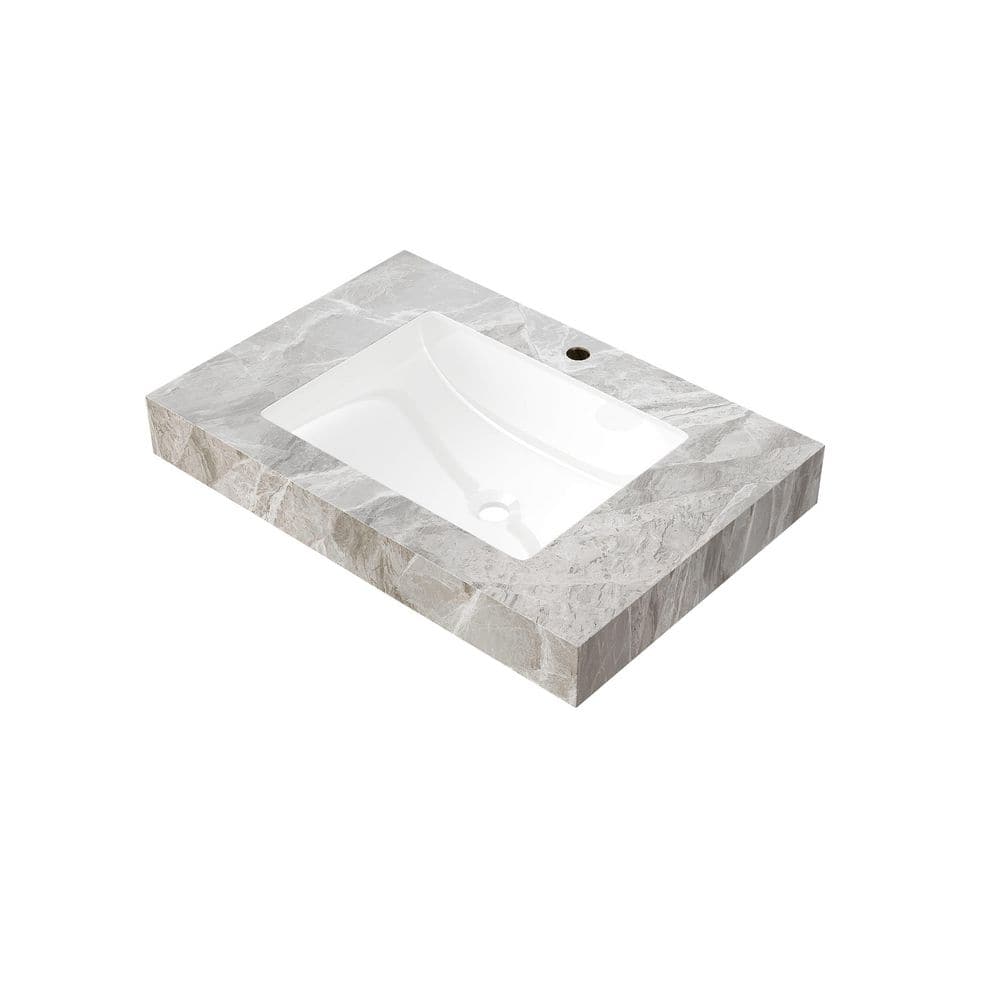 30 in. Undermount Bathroom Sink in Light Gray Sintered Stone