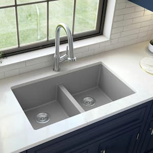 Quartz Grey 32 in. 50/50 Double Bowl Composite Undermount Kitchen Sink