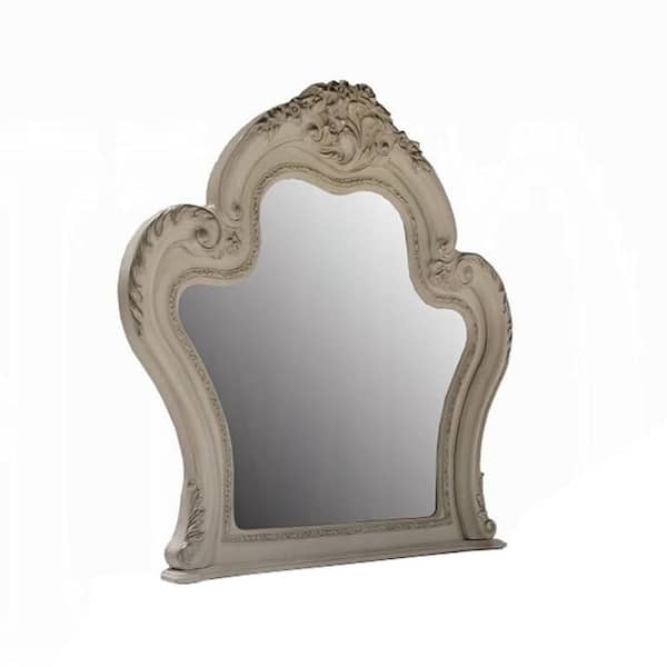 Ally Bone White 46 in. W x 46 in. H Arch Wood and Resin Framed Vanity Mirror