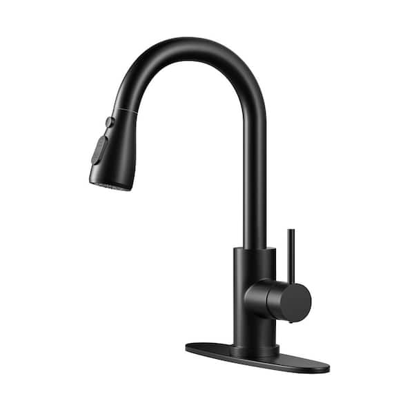 Matte Black 14 in. H Pull Out Sprayer Kitchen Faucet with Advanced Spray High Arc Single Handle Kitchen Sink Faucet