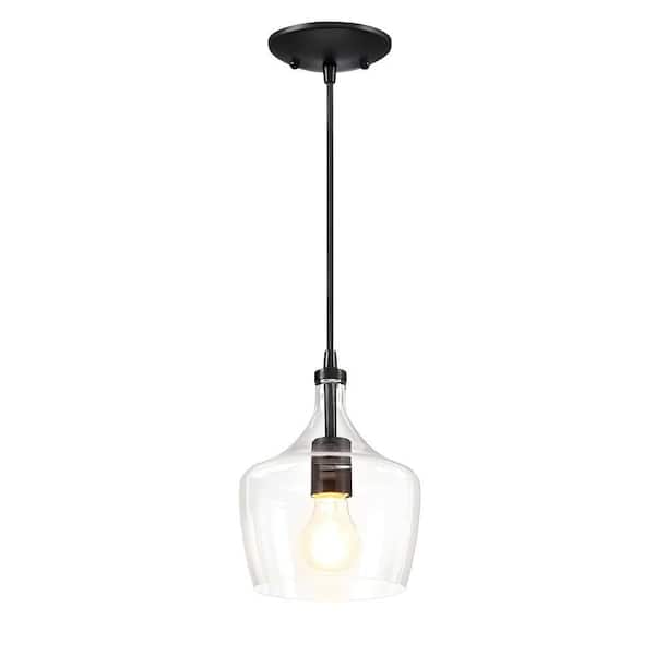 1-Light Kitchen Island Teardrop Clear Glass Dark Bronze Pendant Light