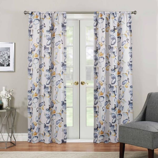Eclipse Paige Yellow Woven Floral 37 in. W x 63 in. L Rod Pocket Blackout Curtain