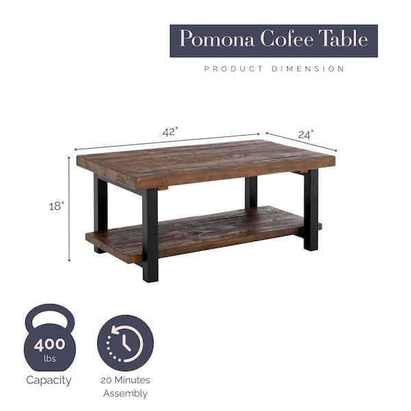 Alaterre Furniture Pomona 42 in. Rustic/Natural Rectangle Wood Top