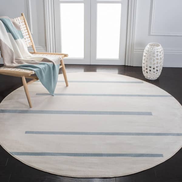 Orwell 7 ft. x 7 ft. Ivory/Blue Abstract Striped Round Area Rug