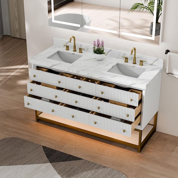 Wilton 60 in. Double Sink Freestanding White Bath Vanity with White Cultured Marble Top Assembled