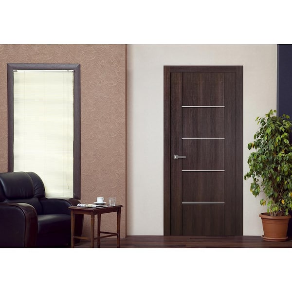 Belldinni Vona 01 2H 18 in. W x 80 in. H x 1-3/4 in. D 1-Panel Solid Core Dark Urban Prefinished Wood Interior Door Slab, Dark Gray/Dark Urban