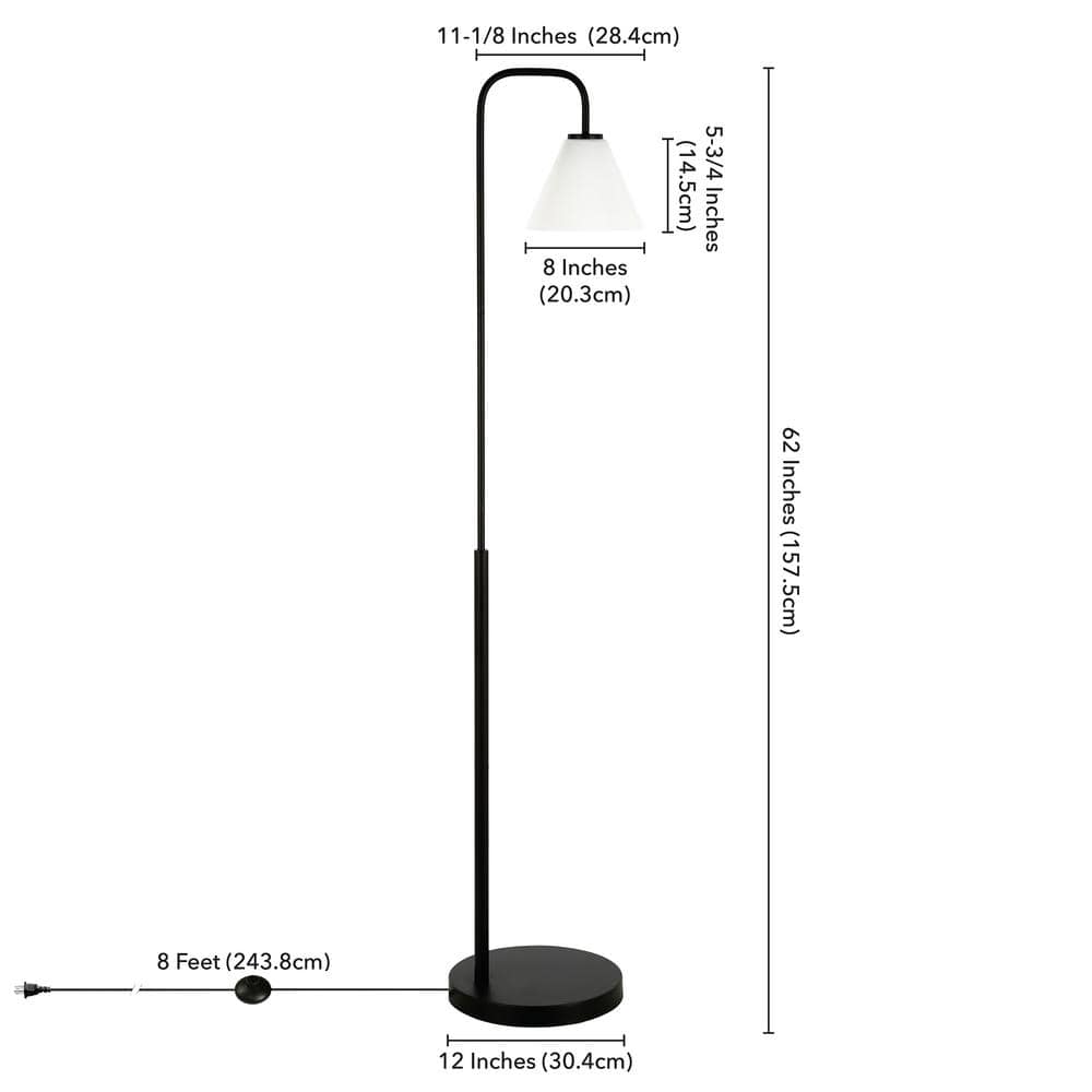 Henderson Voice-Controlled Blackened Bronze Arc Floor Lamp with White Milk Glass Shade