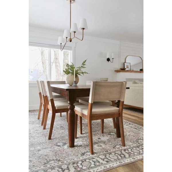 Linus 19 in. Modern Upholstered Dining Chair with Solid Wood Wire-Brushed Legs, Natural Flax/Brown, Set of 4