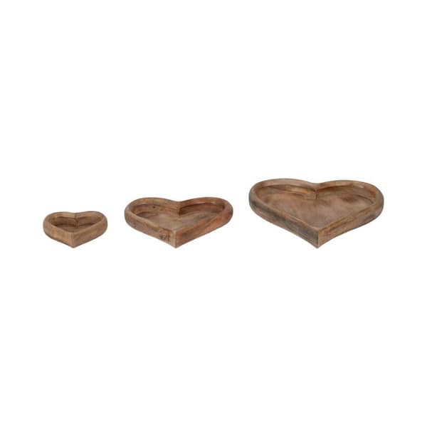 Liv & Skye Brown 7/11/14 in. Solid Wood Heart-Shaped Decorative Trays (Set of 3)