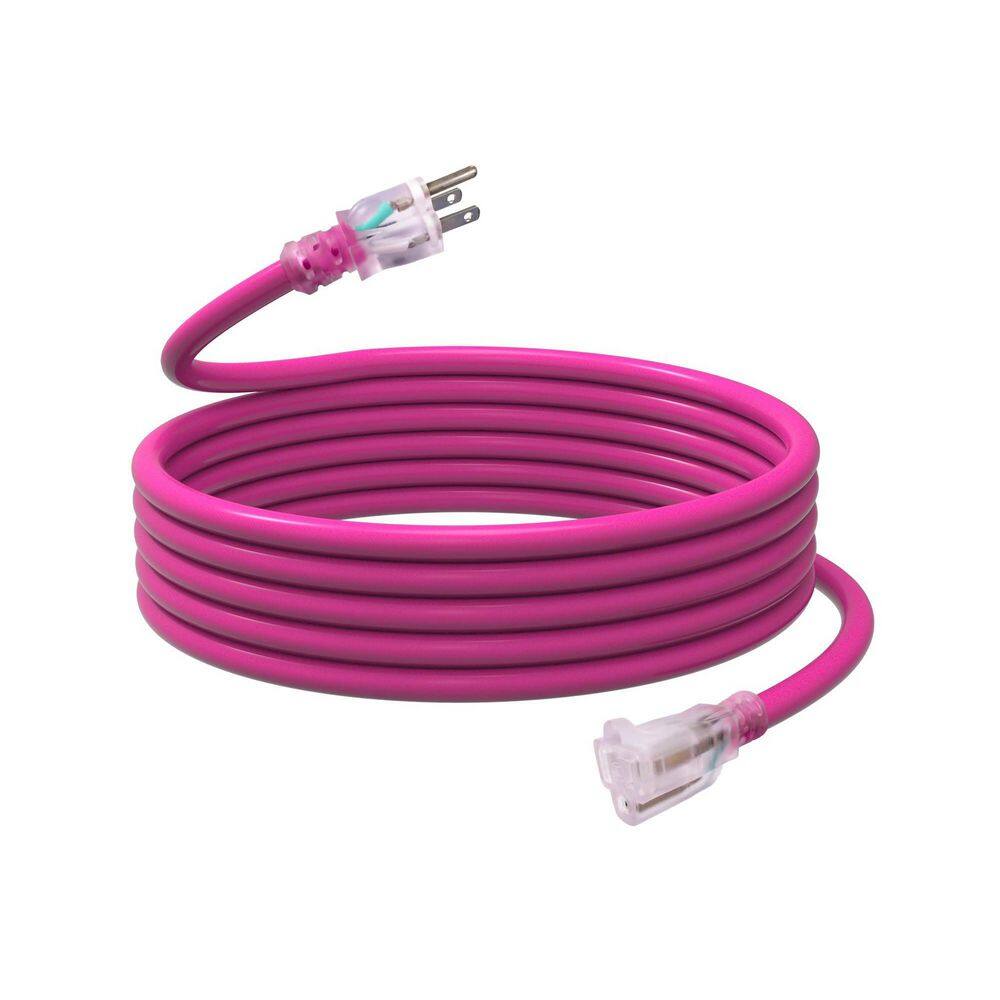 15ft 12/3 Heavy-Duty SJTW Outdoor Extension Cord w/Lighted End, 3-Prong Grounded Plug, Pink price history on PriceWatchPro