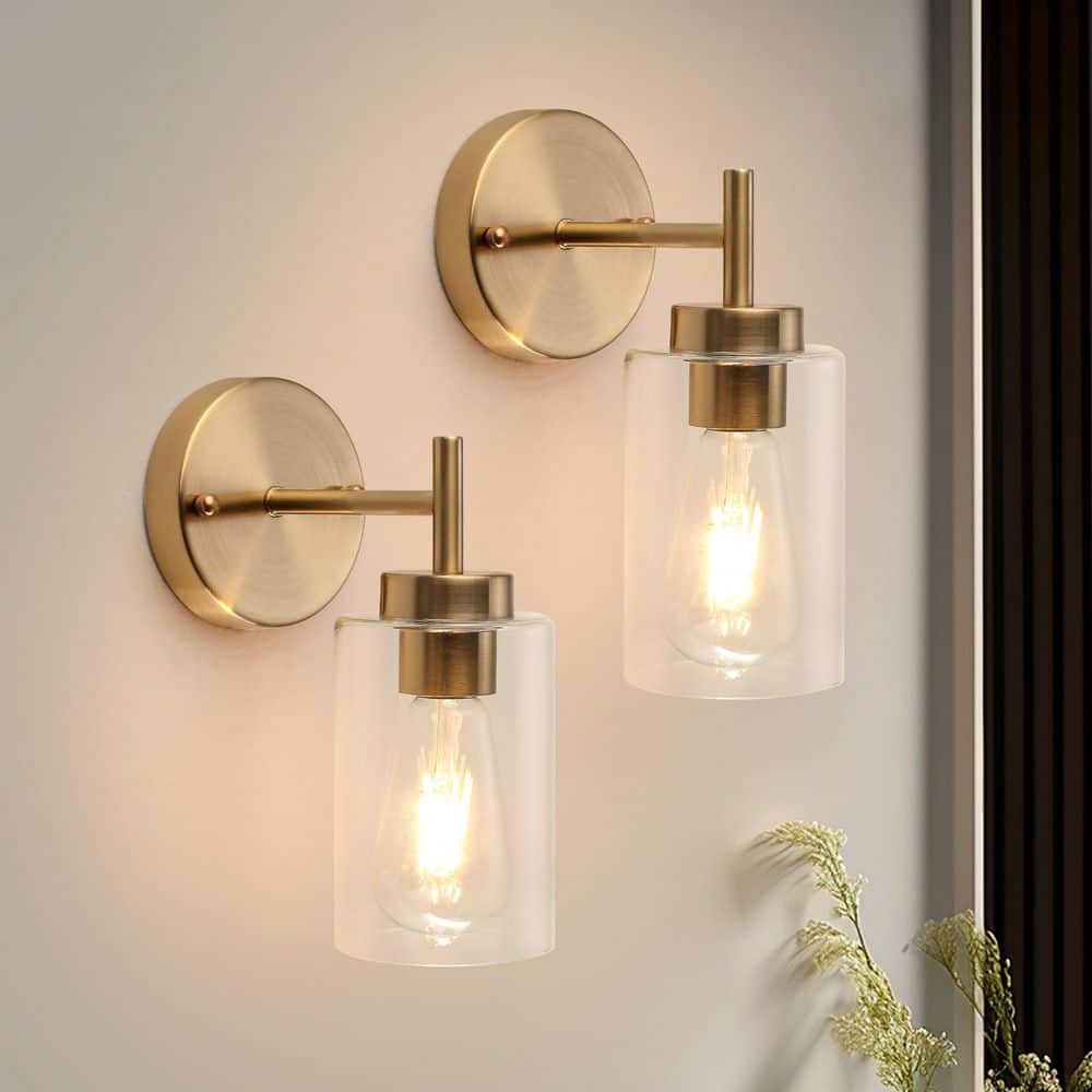 2-Pack 7.4 in. 1-Light Brass Modern Wall Sconce with Clear Glass Shade for Living Room Bedroom Entry Hallway price history on PriceWatchPro