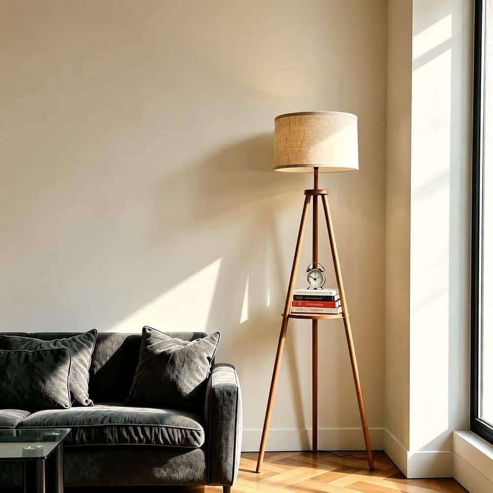 BICIK 61 in. Walnut 1-Light Dimmable Tripod Floor Lamp for Living