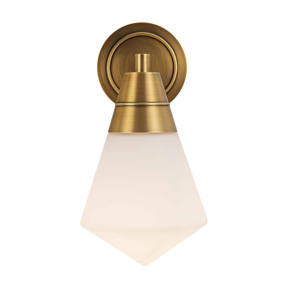 Vintage Brass and Opal Glass Geometric Wall Sconce