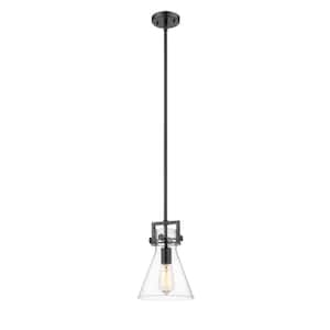 Newton Cone 100-Watt 1 Light Matte Black Shaded Pendant Light with Clear glass Clear Glass Shade