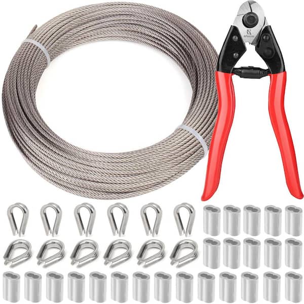 1/8 in. x 100 ft. Wire Rope with Loop Sleeve and Thimble for Deck Railing, String Light Hanging, Garden, DIY Projects