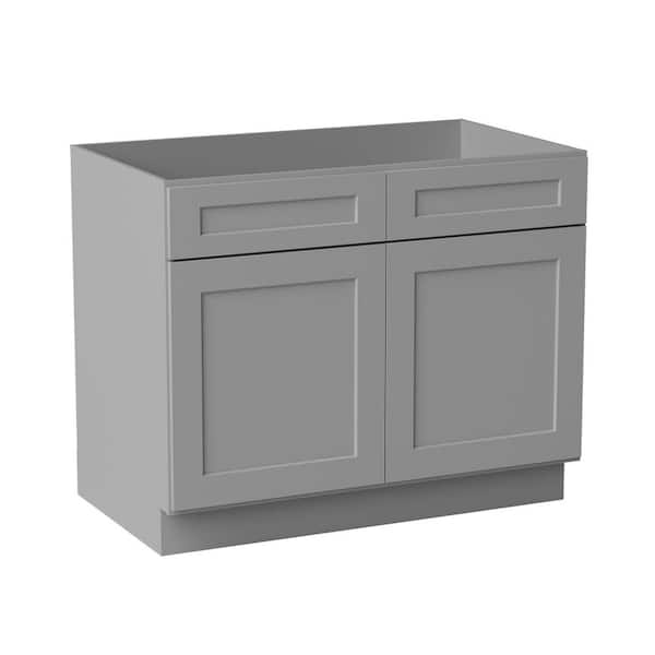 42 in. W x 24 in. D x 34.5 in. H Ready to Assemble Solid Wood Shaker Sink Base Kitchen Cabinet in Light Grey