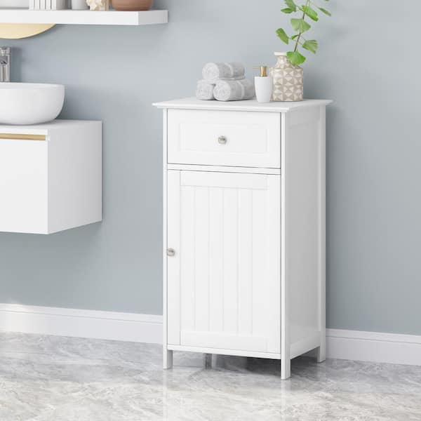 Tenleaf 17.00 in. W x 13.50 in. D x 30.25 in. H White MDF Freestanding Bathroom Linen Cabinet, Moisture-Proof