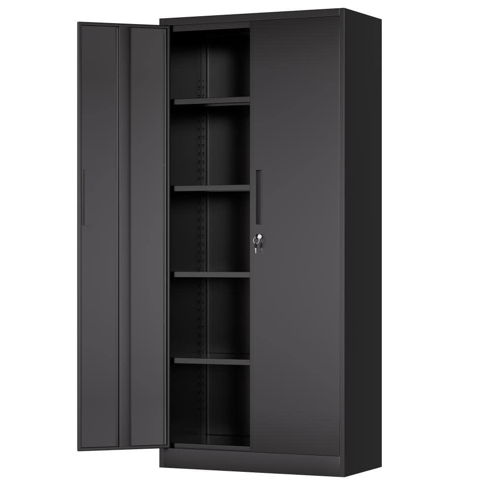 Black 70.05 in. H Metal File Storage Cabinet, Lockable Tool Cabinet with Shelves for Home, Office, Garage