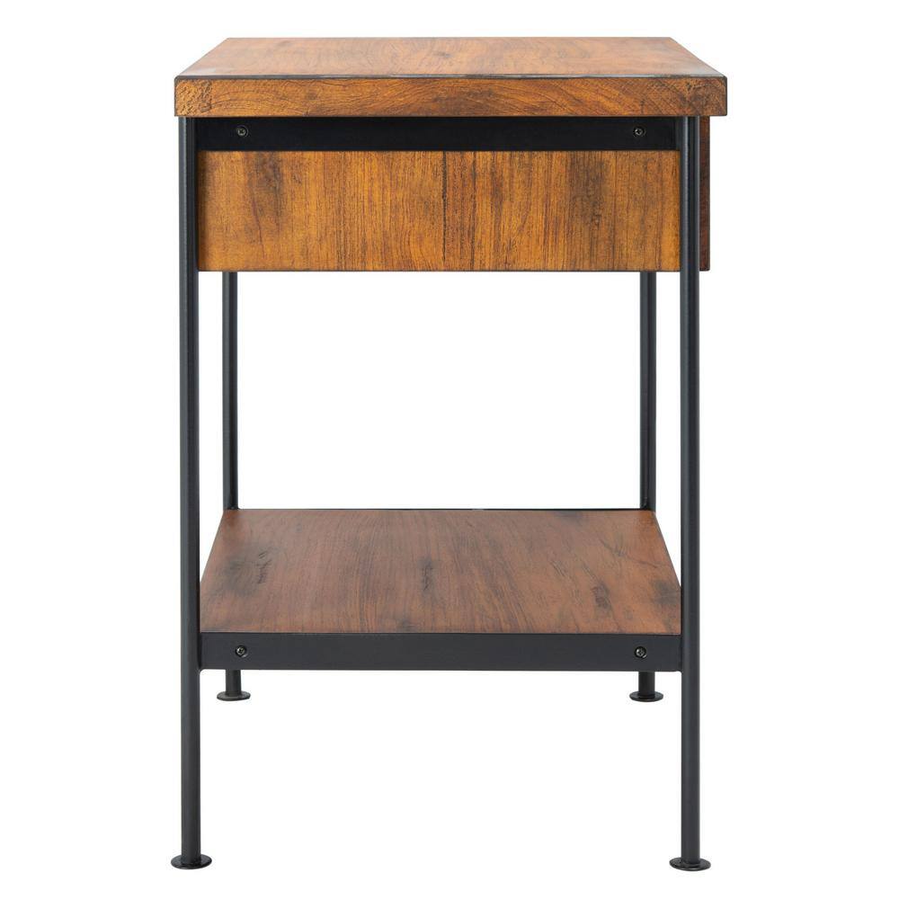 Eris Traditional Brown Wood and Black Metal Accent Table with Storage