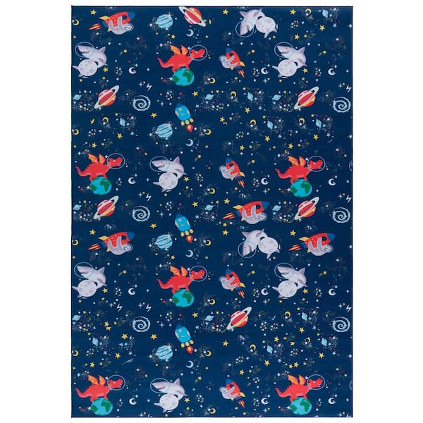 Tacoma Kids 8 ft. x 10 ft. Navy/Rust Outer Space Area Rug