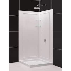 Slimline 32 in. x 32 in. Neo-Angle Shower Pan Base in White with Shower Back Walls
