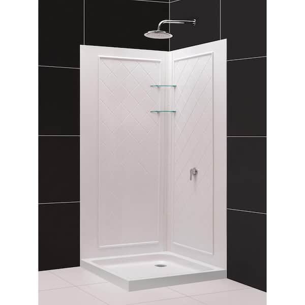 DreamLine Slimline 32 in. x 32 in. Neo-Angle Shower Pan Base in White with Shower Back Walls