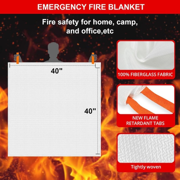 Fire Blanket 8-Pack For Kitchen & Grill - 47x47 Inch Fiberglass Emergency Fire Suppression Blanket, Flame Retardant & Heat Resistant (Orange) Grease Fire Blanket - View #5
