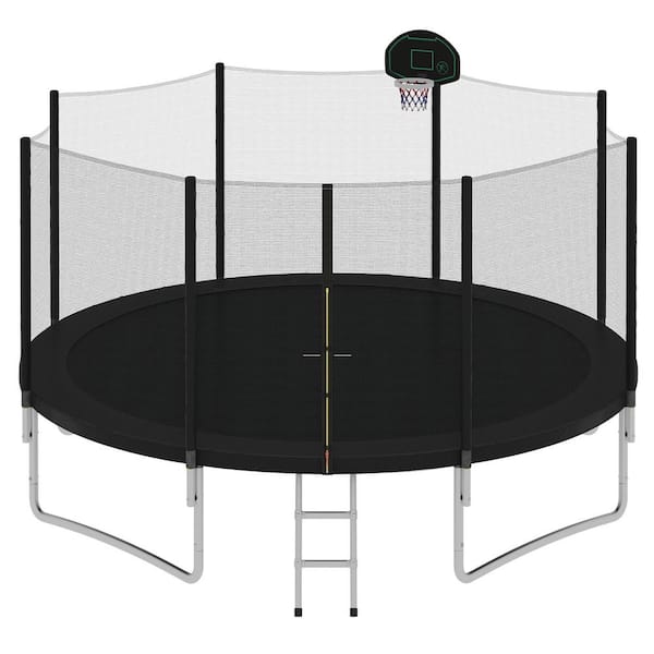 HOTEBIKE 14 ft. Outdoor Recreational Trampoline for Kids with Safety Enclosure Net, Basketball Hoop and Ladder