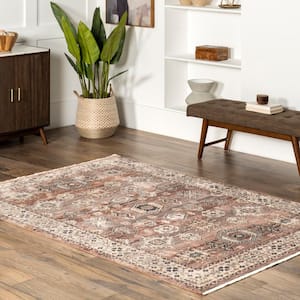 Kelsee Vintage Traditional Fringe Rust 7 ft. 10 in. x 9 ft. 8 in. Area Rug