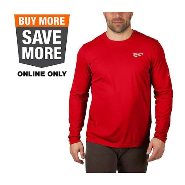 Men's WORKSKIN Large Red Lightweight Performance Long-Sleeve T-Shirt