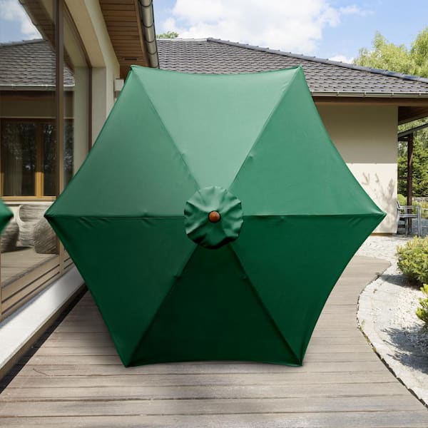 astella 9' wood-grain market patio umbrella Astella 9 ft. Wood-Grain Steel Push Lift Market Patio Umbrella in Polyester Hunter Green Fabric