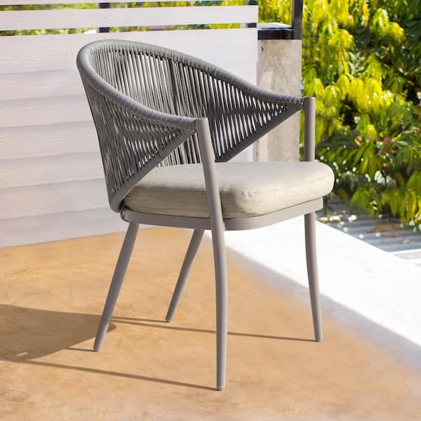 Nuu Garden Aluminum and Woven Rope Outdoor Arm Dining Chair with Removable  Beige Cushions (2-Pack) DW101-02KF - The Home Depot