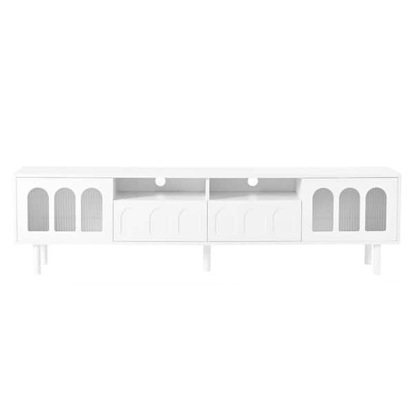 LUCKY ONE 70.80 in. White TV Stand Fits TV's up to 89 in. with Storage and LED Light Strip