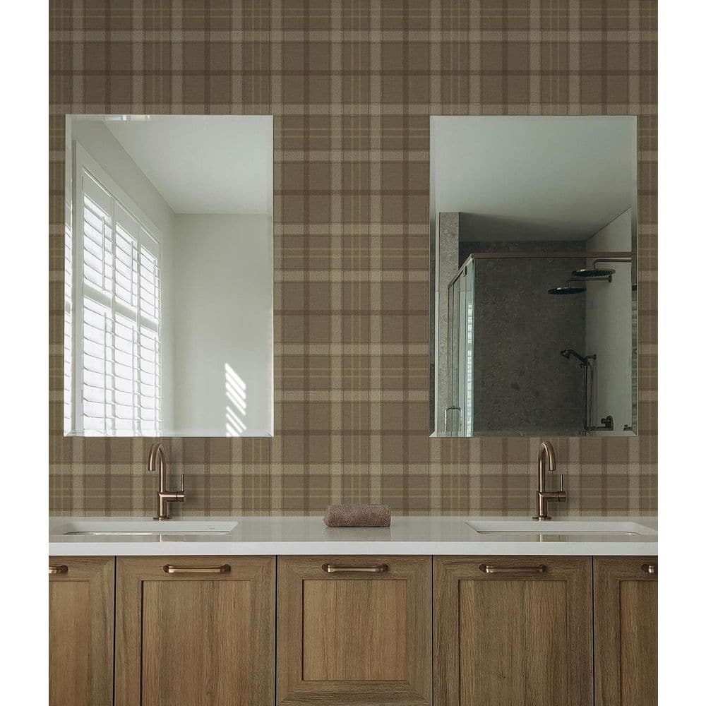 Cafe Latte Tailor Plaid Pre-Pasted Paper Wallpaper Roll (57.5 sq. ft. ) price history on PriceWatchPro