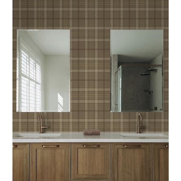 Cafe Latte Tailor Plaid Pre-Pasted Paper Wallpaper Roll (57.5 sq. ft. )