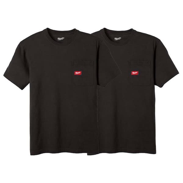Men's Medium Black GRIDIRON Cotton/Polyester Short-Sleeve Pocket T-Shirt (2-pack)