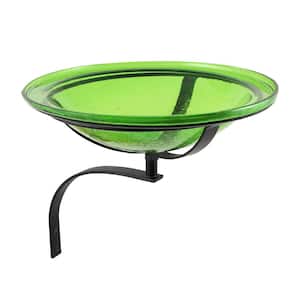 12.5 in. Dia Fern Green Reflective Crackle Glass Birdbath Bowl with Wall Mount Bracket