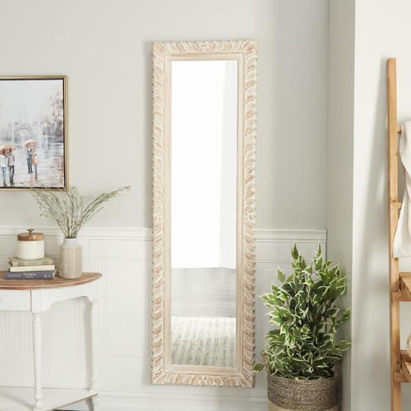 70 in. x 21 in. Intricately Carved Rectangle Framed Brown Leaf Wall Mirror
