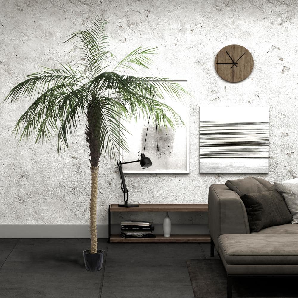 8' Green Faux Potted Palm Tree with Black Planter
