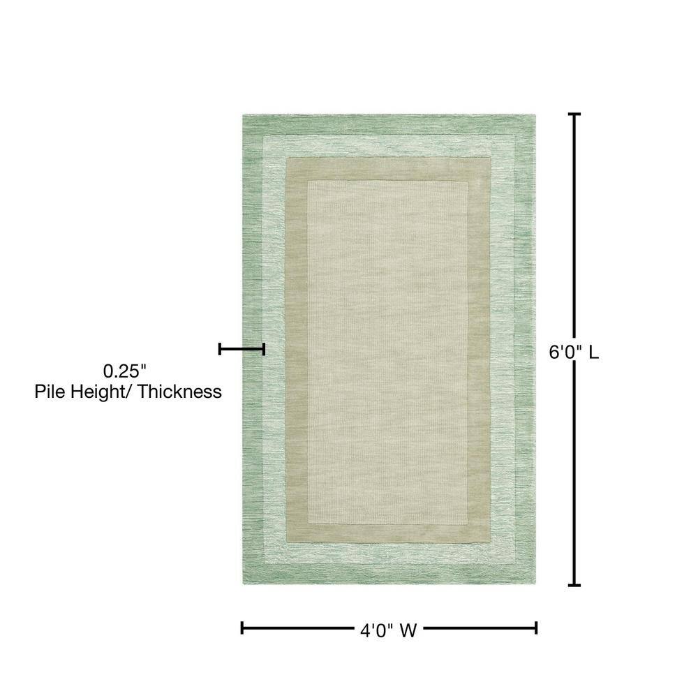 Green and Beige Hand-Tufted Wool Area Rug 4' x 6'