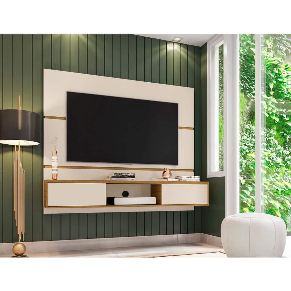 Off White and Cinnamon 68.9'' Floating Wood Entertainment Center