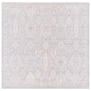 Marmara Gray/Blue Rust 7 ft. x 7 ft. Square Border Floral Area Rug