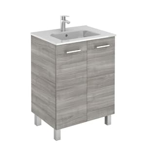 Logic 27.6 in. W x 18.0 in. D x 33.0 in. H Bath Vanity in Sandy Grey with Vanity Top and Ceramic White Basin