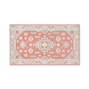 Luxe Livie Forever Vintage Coral Grey 24 in. x 40 in. Machine Washable Kitchen Mat