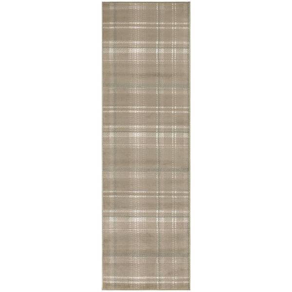 2 X 10 Ivory Plaid Washable Area Rug Runner Rug