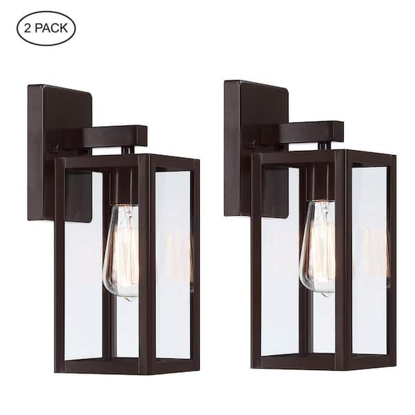 Martin 13 in. Bronze Outdoor Hardwired Wall Lantern Sconces with No Bulbs Included (2-Pack)