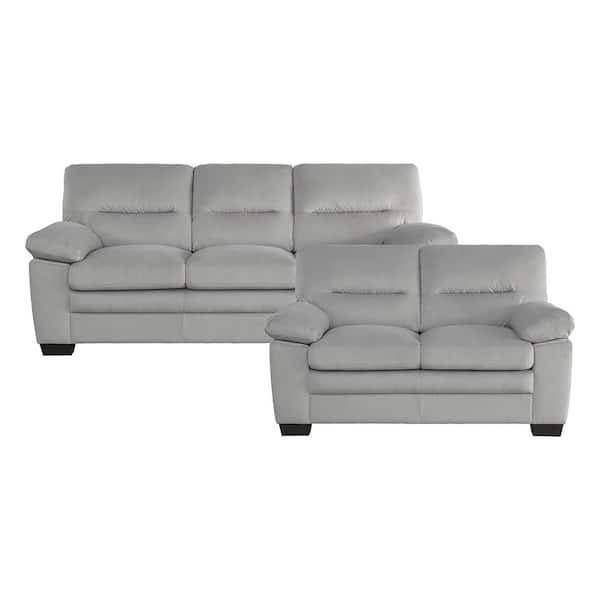 Solomon 84 in. W Straight Arm Textured Fabric Rectangle 2-Piece Living Room Sofa Set in Gray